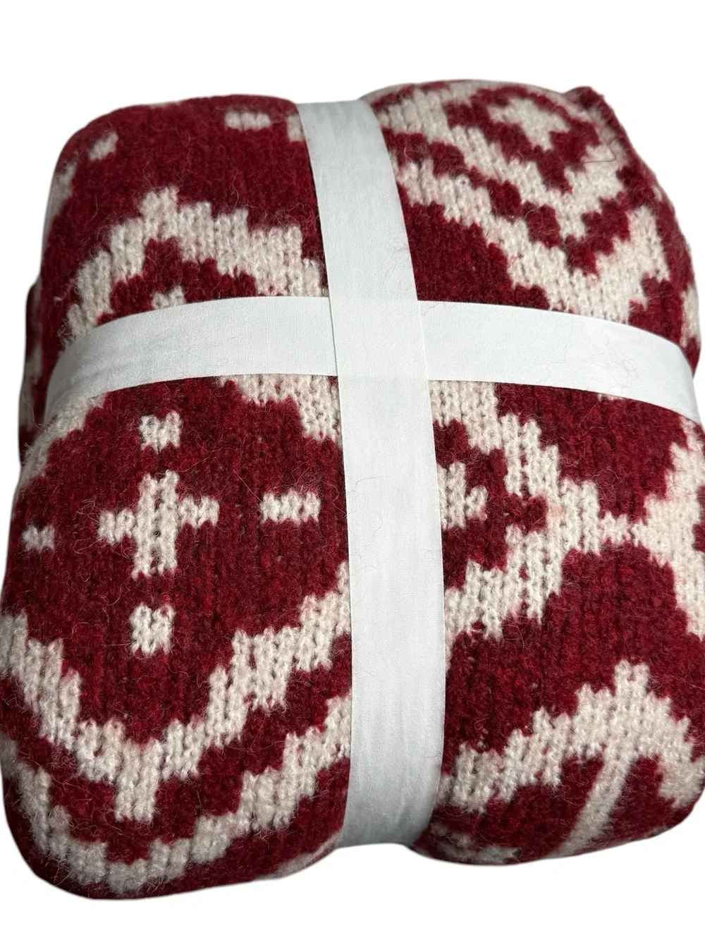 Pottery Barn Modern Fair Isle Throw Blanket Red 50X60” NWT CottageCore Farmhouse